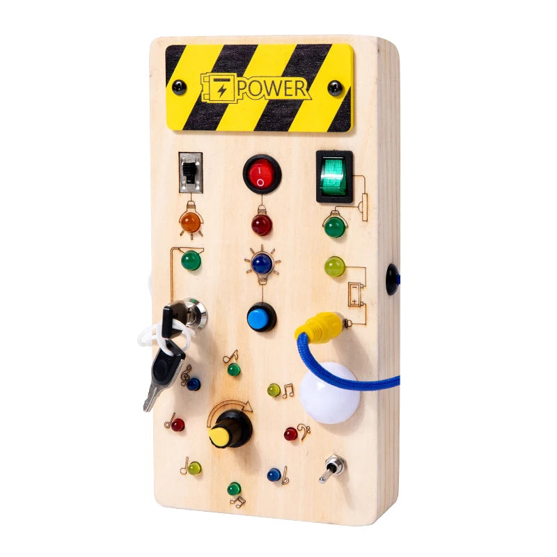 Electronic LED Light Wooden Sensory Busy Board